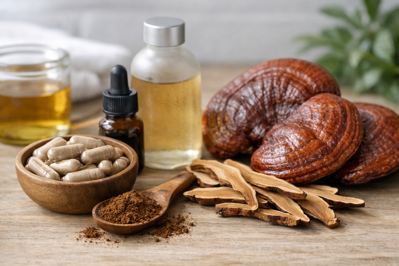 Reishi supplement forms illustrating that powders and extracts are not interchangeable