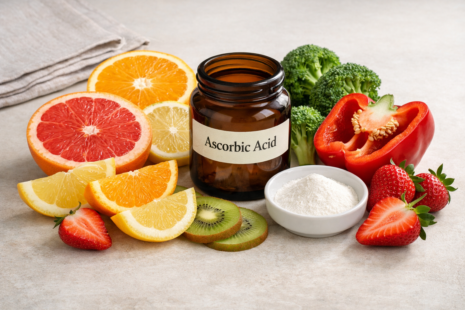 Vitamin C supplement forms including tablets, capsules, and powder